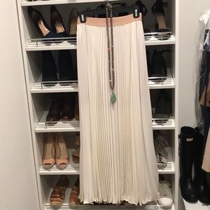 BCBG long pleated cream skirt!